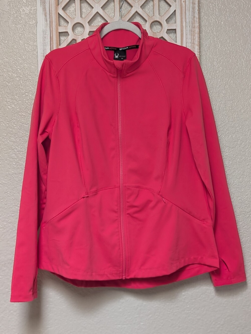 Spyder Active Womens XL Pink Salmon Full Zip Jacket Athletic Stretch Soft Shell